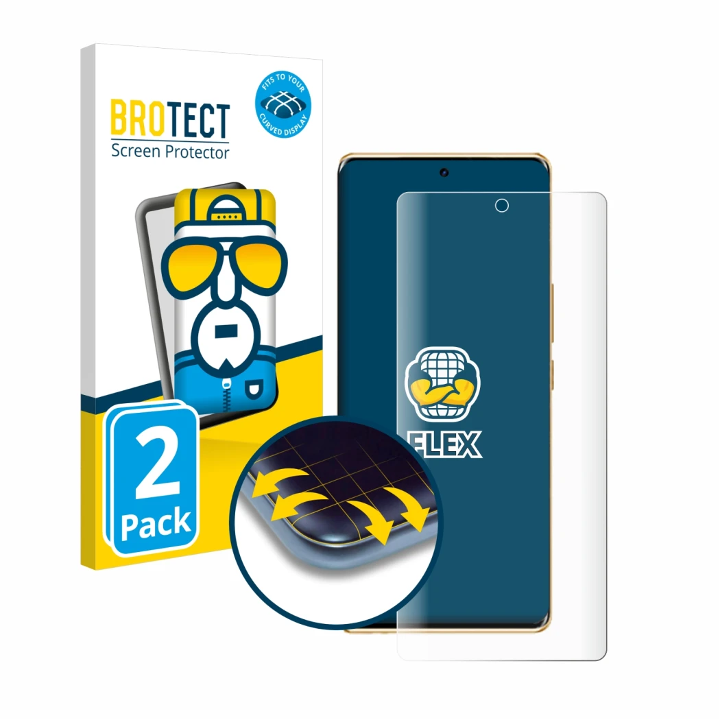 Vorderseite einer Produktverpackung mit dem Markenlogo BROTECT. Daneben ist das Gerät Infinix Note 40 Pro mit dem zugehörigen