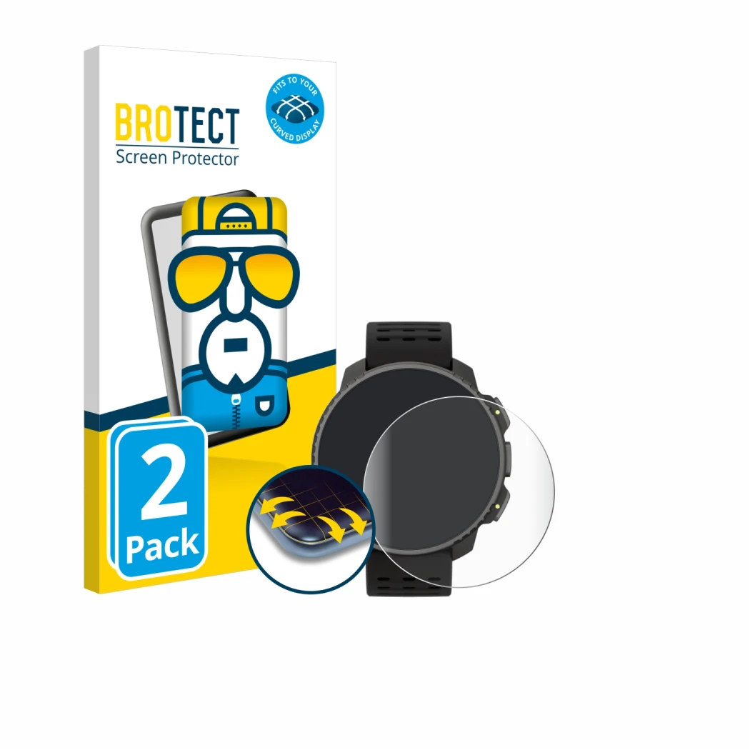 Vorderseite einer Produktverpackung mit dem Markenlogo BROTECT. Daneben ist das Gerät Suunto Vertical Solar mit dem zugehörige