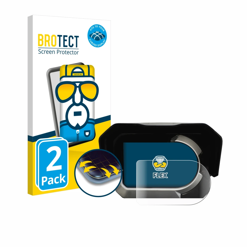 Vorderseite einer Produktverpackung mit dem Markenlogo BROTECT. Daneben ist das Gerät Kymco CV3 mit dem zugehörigen Displaysch