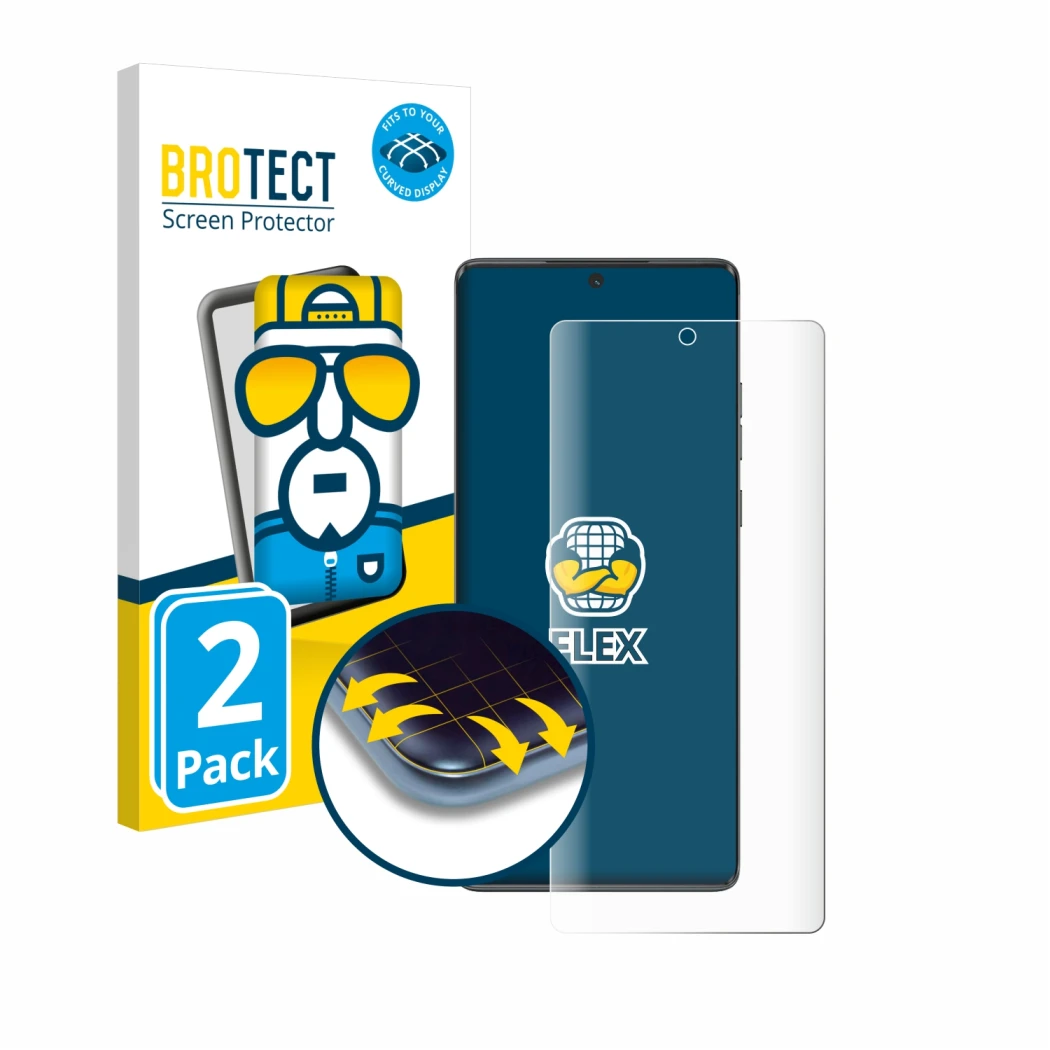 Vorderseite einer Produktverpackung mit dem Markenlogo BROTECT. Daneben ist das Gerät Motorola Moto G85 mit dem zugehörigen Di
