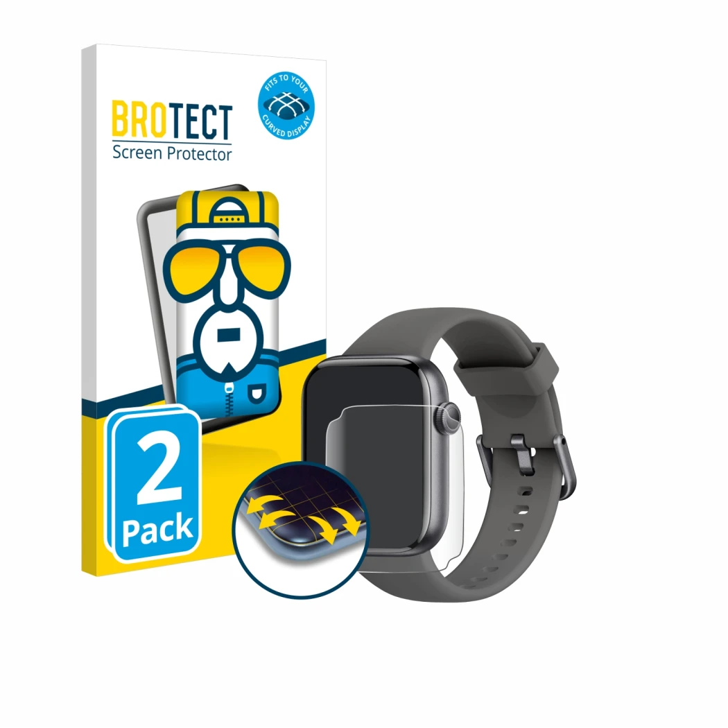 Vorderseite einer Produktverpackung mit dem Markenlogo BROTECT. Daneben ist das Gerät AcclaFit P5 1.85