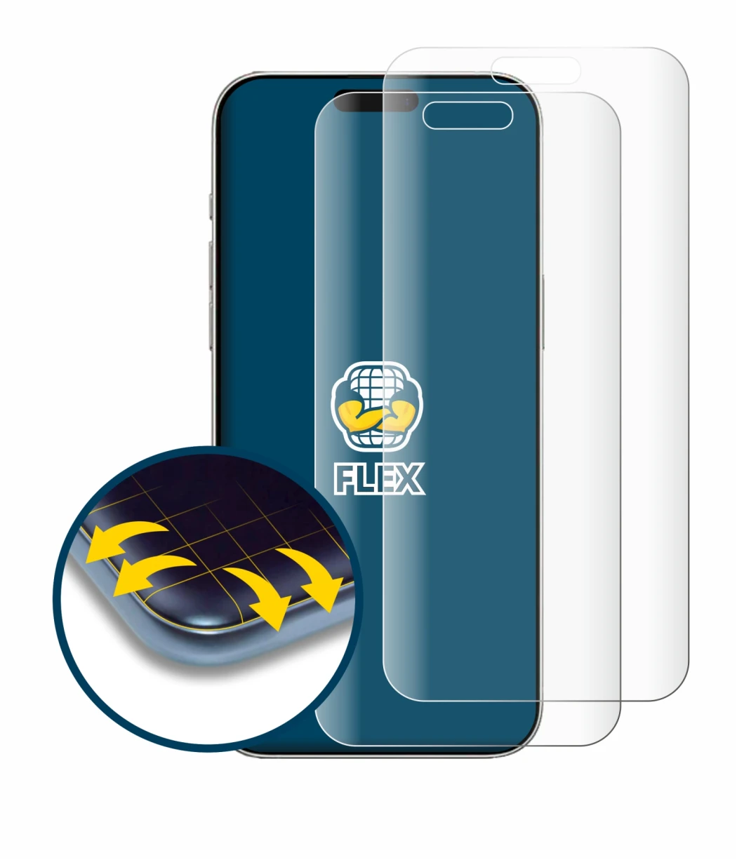 Abbildung des Geräts Apple iPhone 16 Pro mit einer Vielzahl des Displayschutzes.