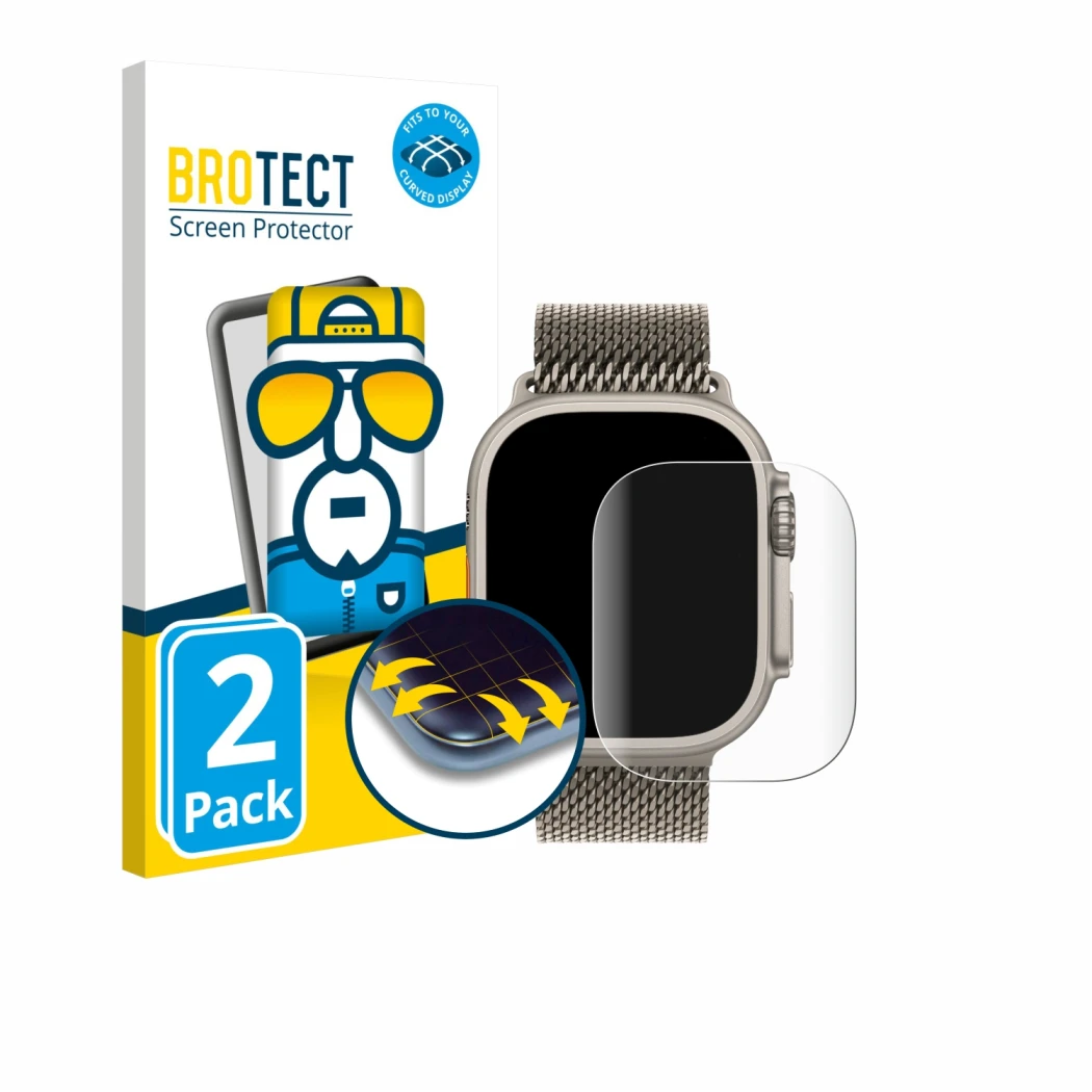 Vorderseite einer Produktverpackung mit dem Markenlogo BROTECT. Daneben ist das Gerät Apple Watch Ultra 3 mit dem zugehörigen 