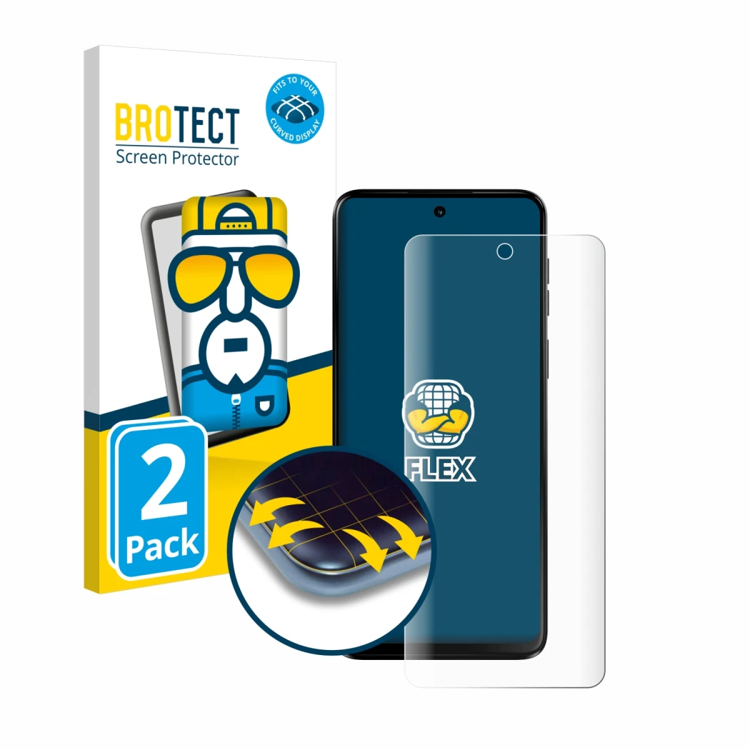 Vorderseite einer Produktverpackung mit dem Markenlogo BROTECT. Daneben ist das Gerät Motorola Moto G55 mit dem zugehörigen Di