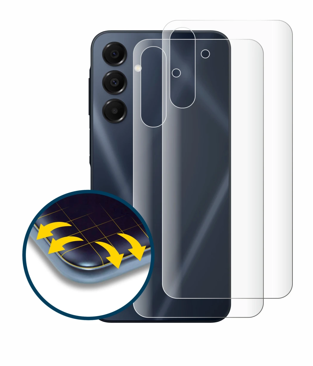 Abbildung des Geräts Samsung Galaxy A16 5G (Rückseite) mit einer Vielzahl des Displayschutzes.