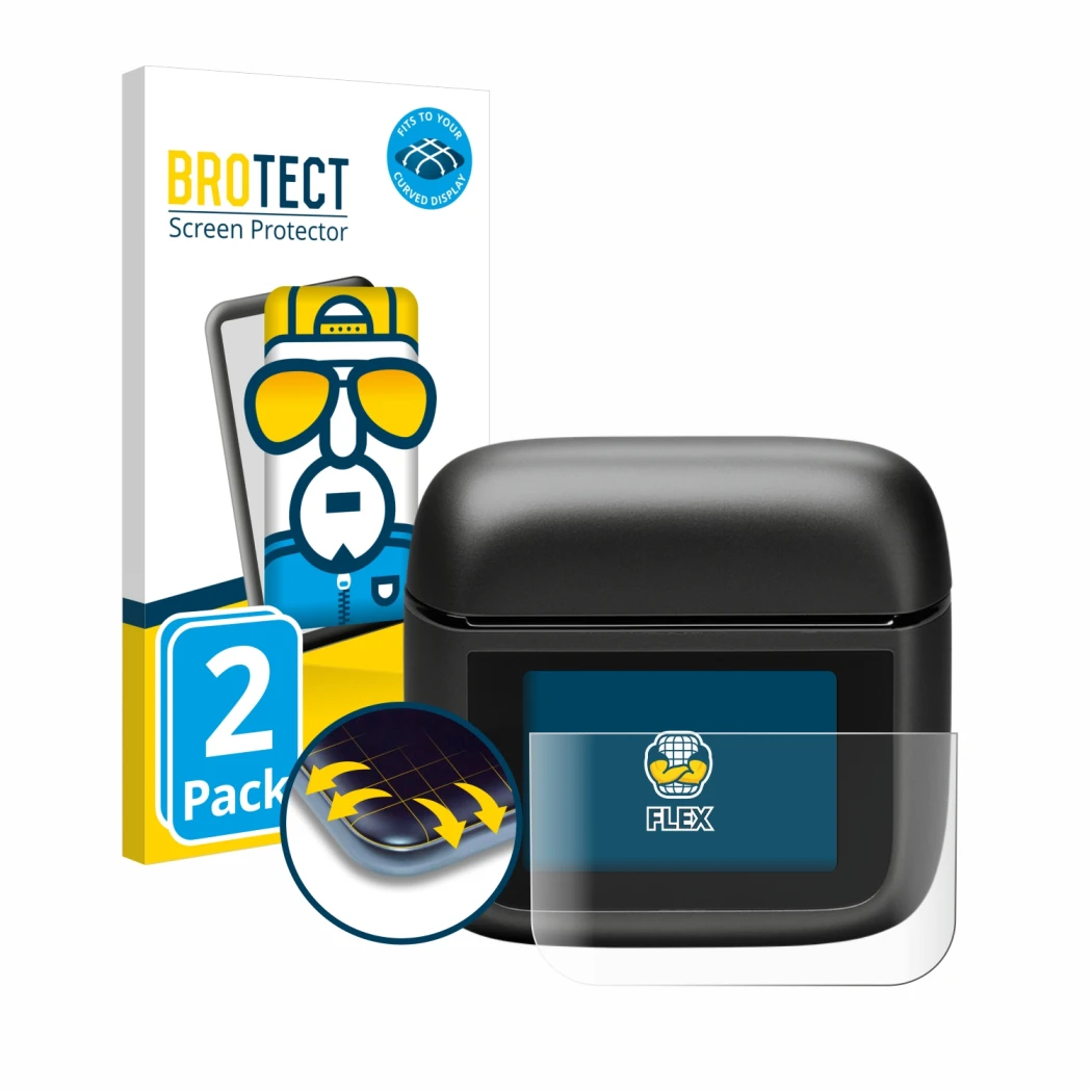 Vorderseite einer Produktverpackung mit dem Markenlogo BROTECT. Daneben ist das Gerät JBL Tour Pro 3 mit dem zugehörigen Displ