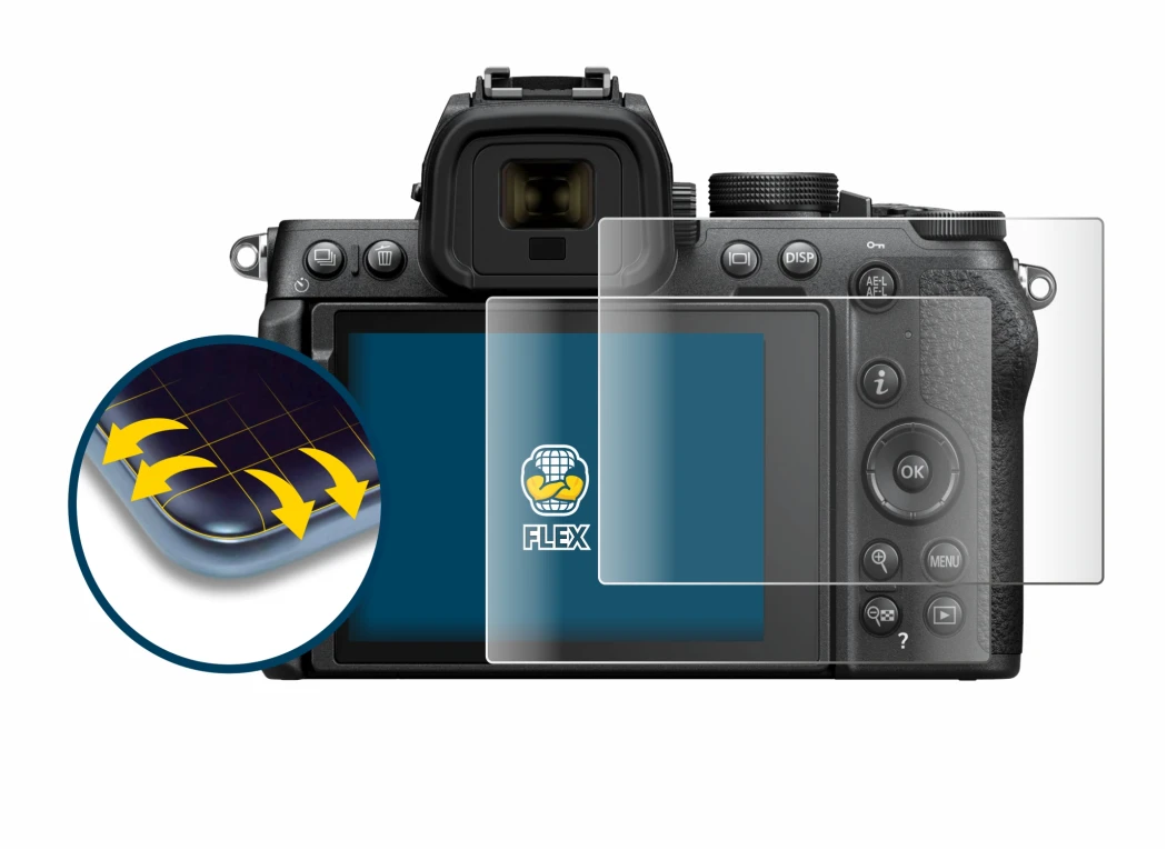 Abbildung des Geräts Nikon Z50 II mit einer Vielzahl des Displayschutzes.