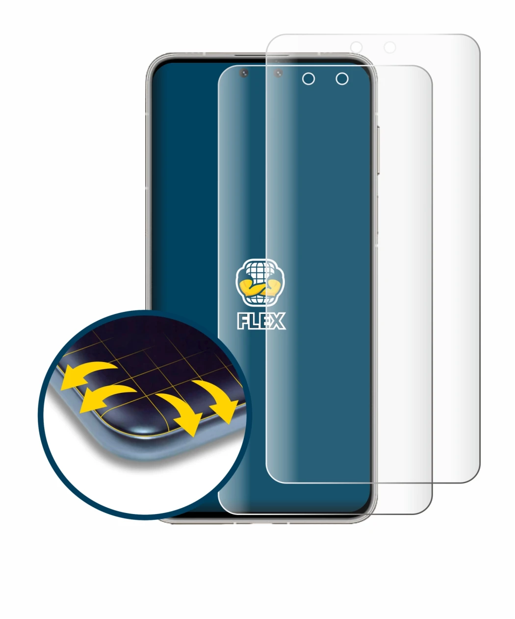 Abbildung des Geräts Huawei Mate 70 Pro Plus mit einer Vielzahl des Displayschutzes.