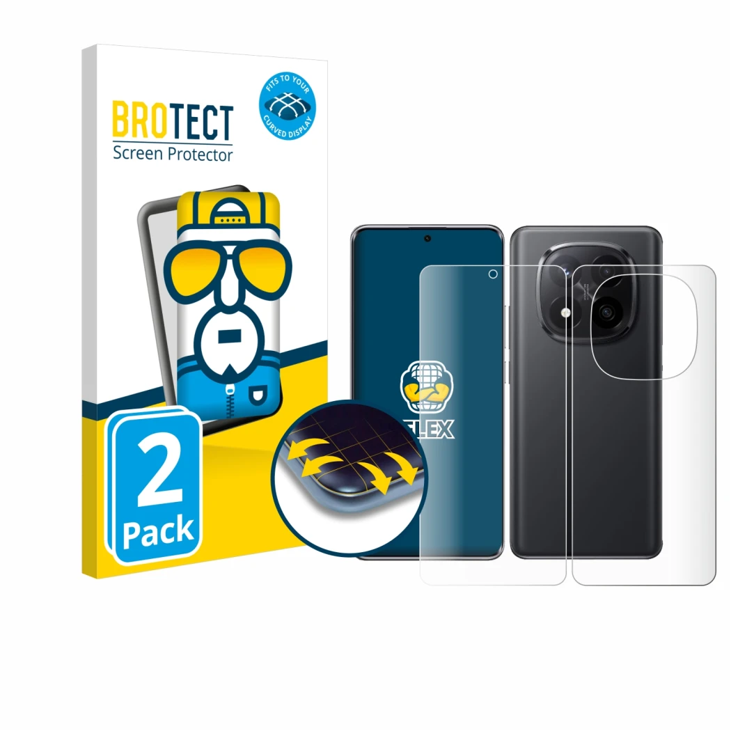 Vorderseite einer Produktverpackung mit dem Markenlogo BROTECT. Daneben ist das Gerät Xiaomi Redmi Note 14 Pro Plus (Display+R