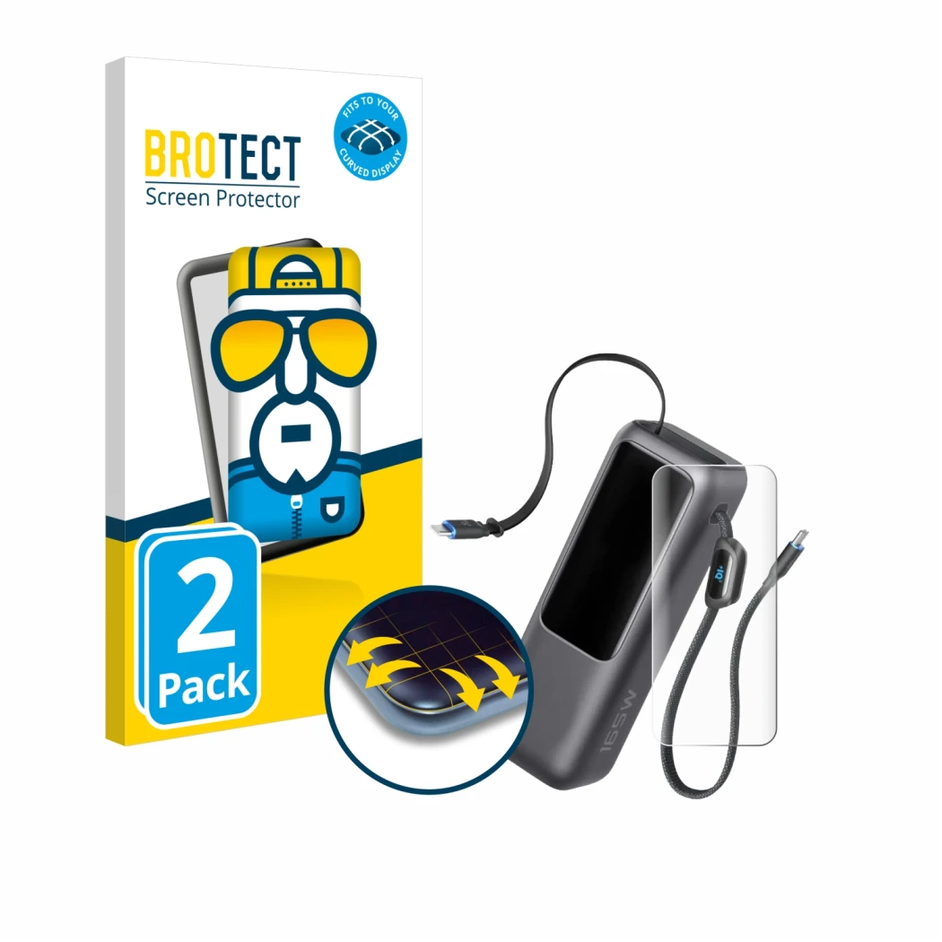 Vorderseite einer Produktverpackung mit dem Markenlogo BROTECT. Daneben ist das Gerät Anker Laptop Powerbank A1695 mit dem zug