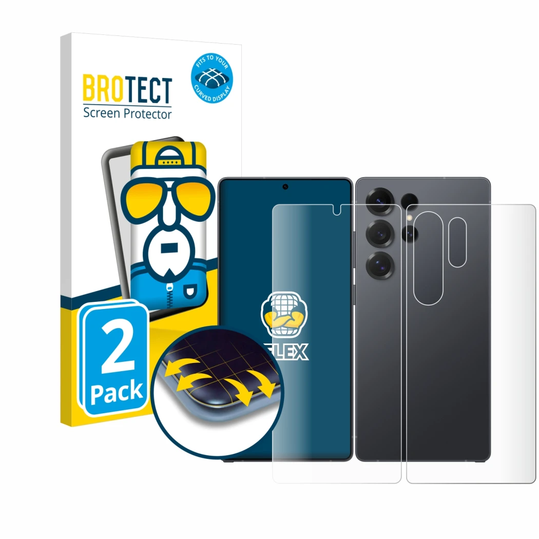 Vorderseite einer Produktverpackung mit dem Markenlogo BROTECT. Daneben ist das Gerät Samsung Galaxy S25 Ultra Enterprise Edit