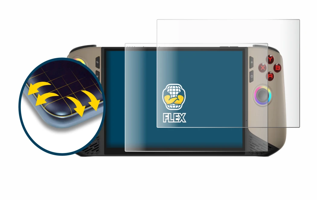 Abbildung des Geräts MSI Claw 8 AI+ mit einer Vielzahl des Displayschutzes.