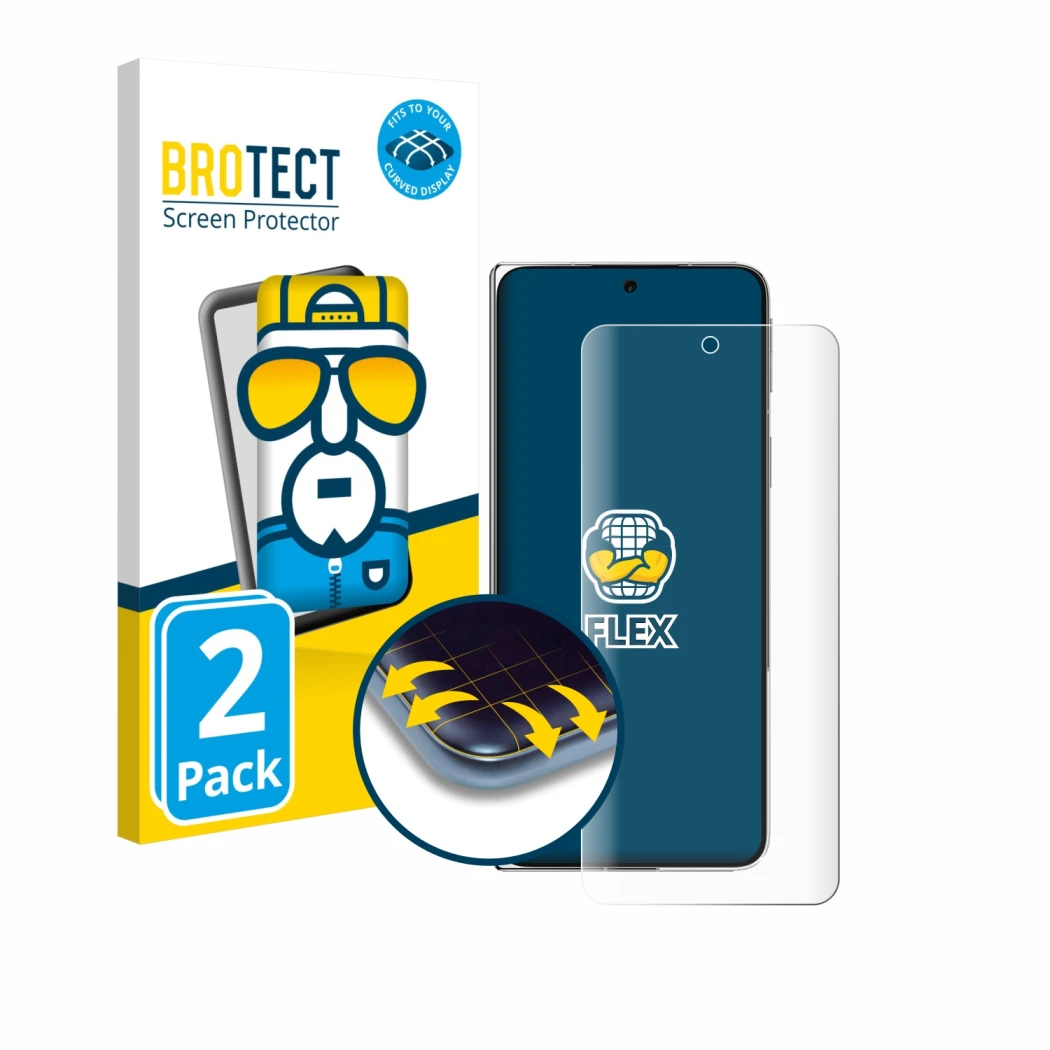 Vorderseite einer Produktverpackung mit dem Markenlogo BROTECT. Daneben ist das Gerät Oppo Find N5 mit dem zugehörigen Display