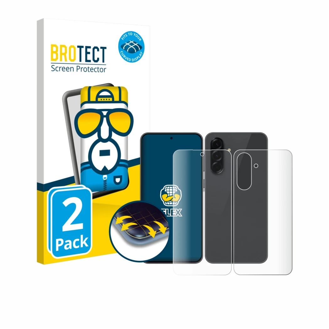 Vorderseite einer Produktverpackung mit dem Markenlogo BROTECT. Daneben ist das Gerät Samsung Galaxy A36 5G (Display+Rückseite