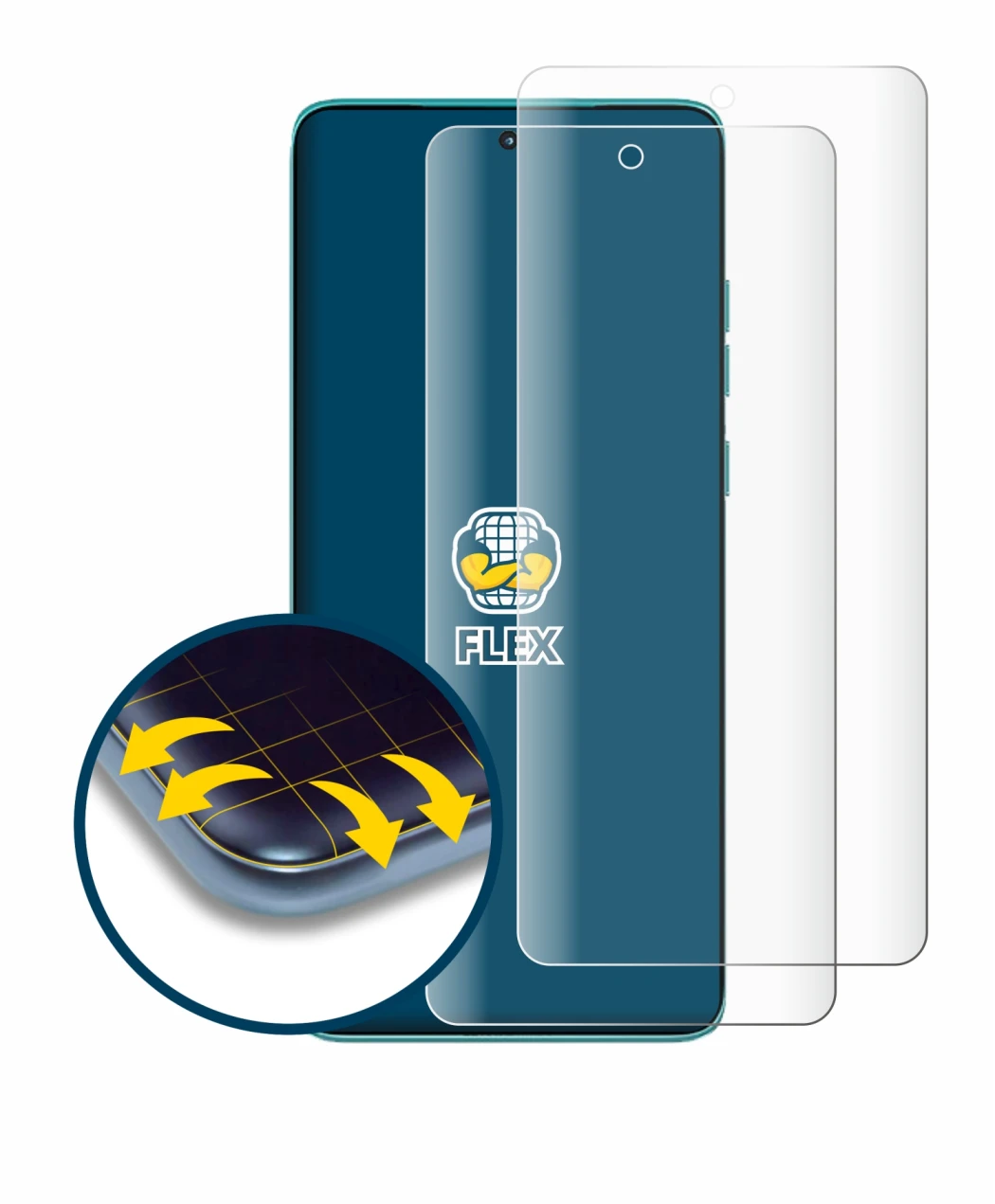 Abbildung des Geräts Motorola Edge 60 Fusion mit einer Vielzahl des Displayschutzes.