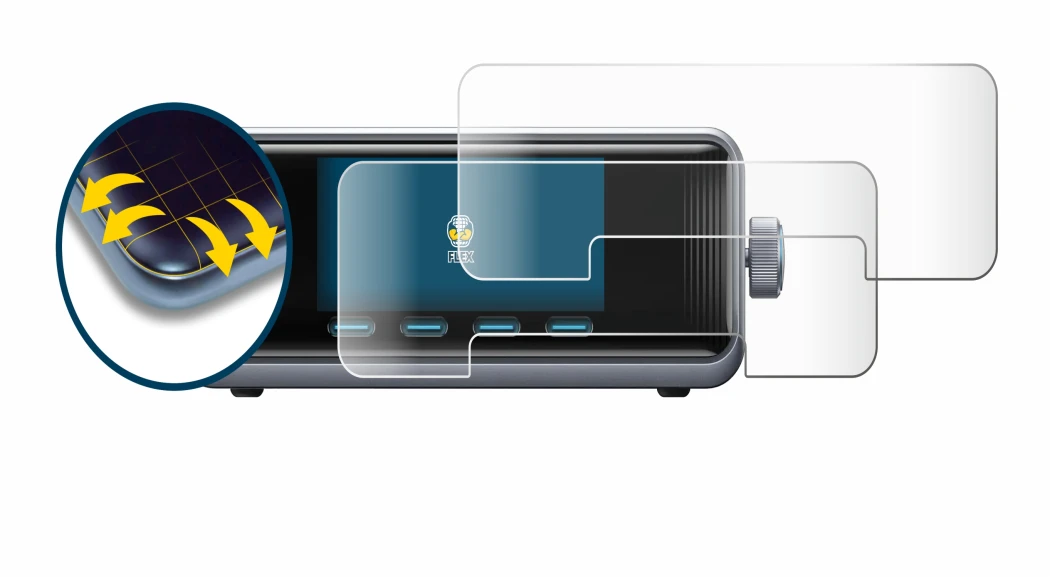 Abbildung des Geräts Anker Prime 250 W GaNPrime mit einer Vielzahl des Displayschutzes.