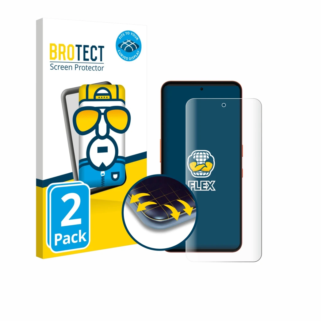 Vorderseite einer Produktverpackung mit dem Markenlogo BROTECT. Daneben ist das Gerät Nothing CMF Phone 2 Pro mit dem zugehöri