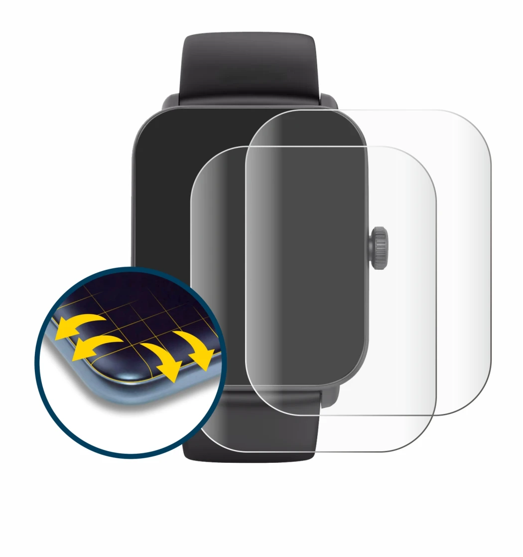 Abbildung des Geräts Hama Smartwatch 6010 mit einer Vielzahl des Displayschutzes.