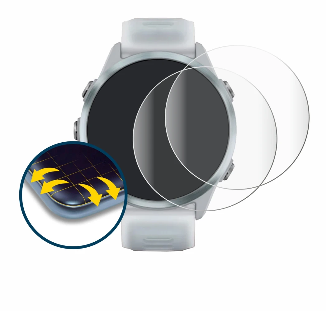 Abbildung des Geräts Garmin Forerunner 570 (42 mm) mit einer Vielzahl des Displayschutzes.