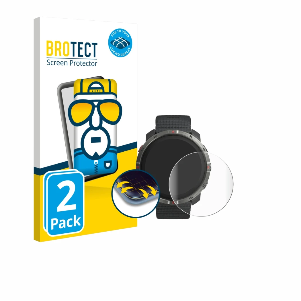 Vorderseite einer Produktverpackung mit dem Markenlogo BROTECT. Daneben ist das Gerät Polar Grit X2 mit dem zugehörigen Displa