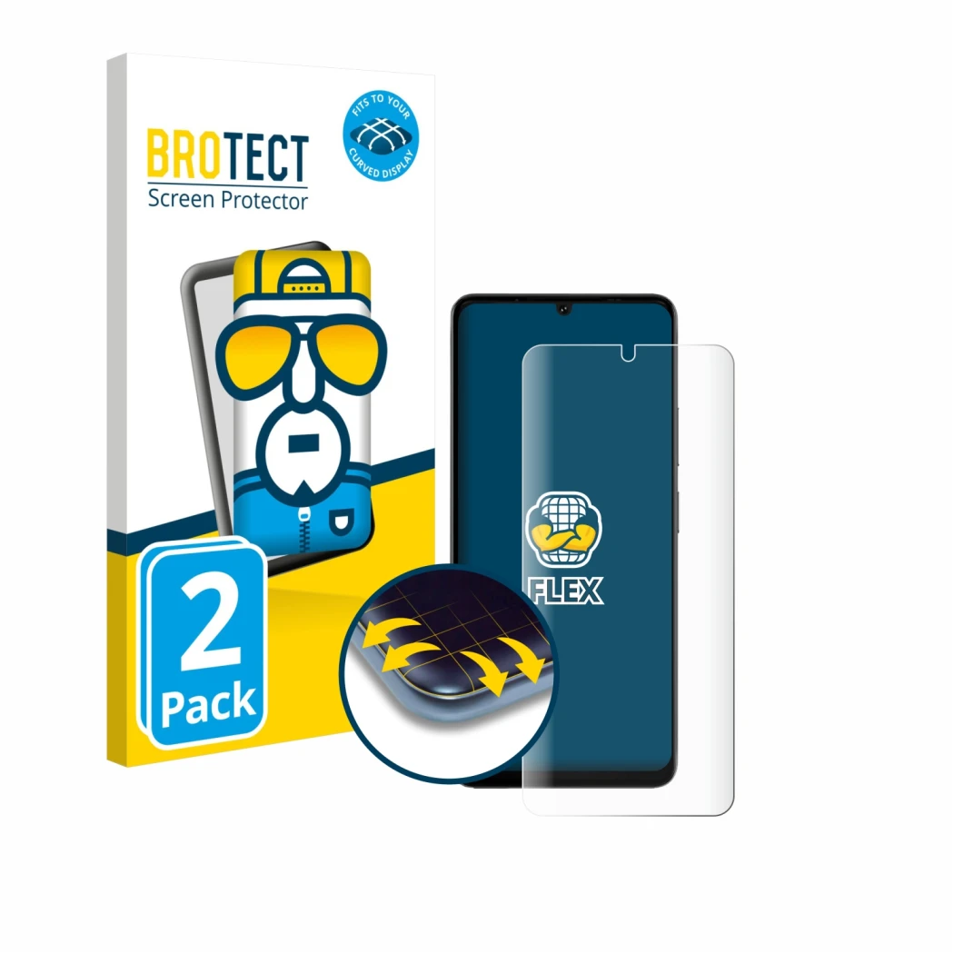 Vorderseite einer Produktverpackung mit dem Markenlogo BROTECT. Daneben ist das Gerät Doogee Note 59 Pro Plus mit dem zugehöri