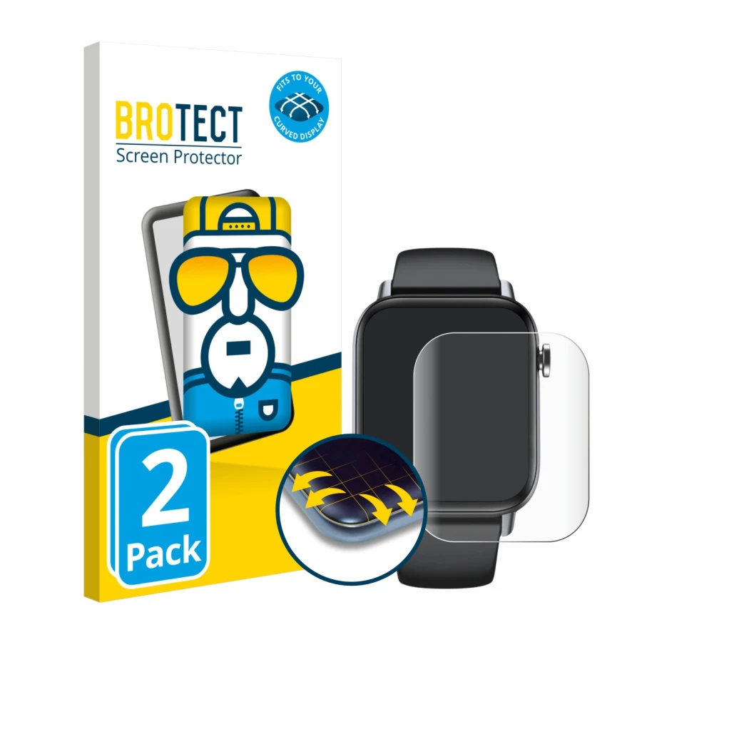 Vorderseite einer Produktverpackung mit dem Markenlogo BROTECT. Daneben ist das Gerät Gard Pro Health Smartwatch 2+ mit dem zu