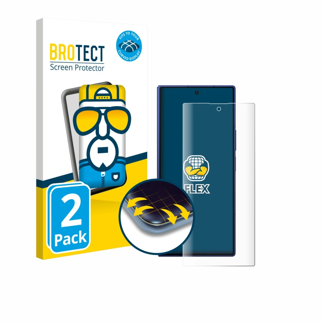 Vorderseite einer Produktverpackung mit dem Markenlogo BROTECT. Daneben ist das Gerät Samsung Galaxy Z Fold 7 mit dem zugehöri