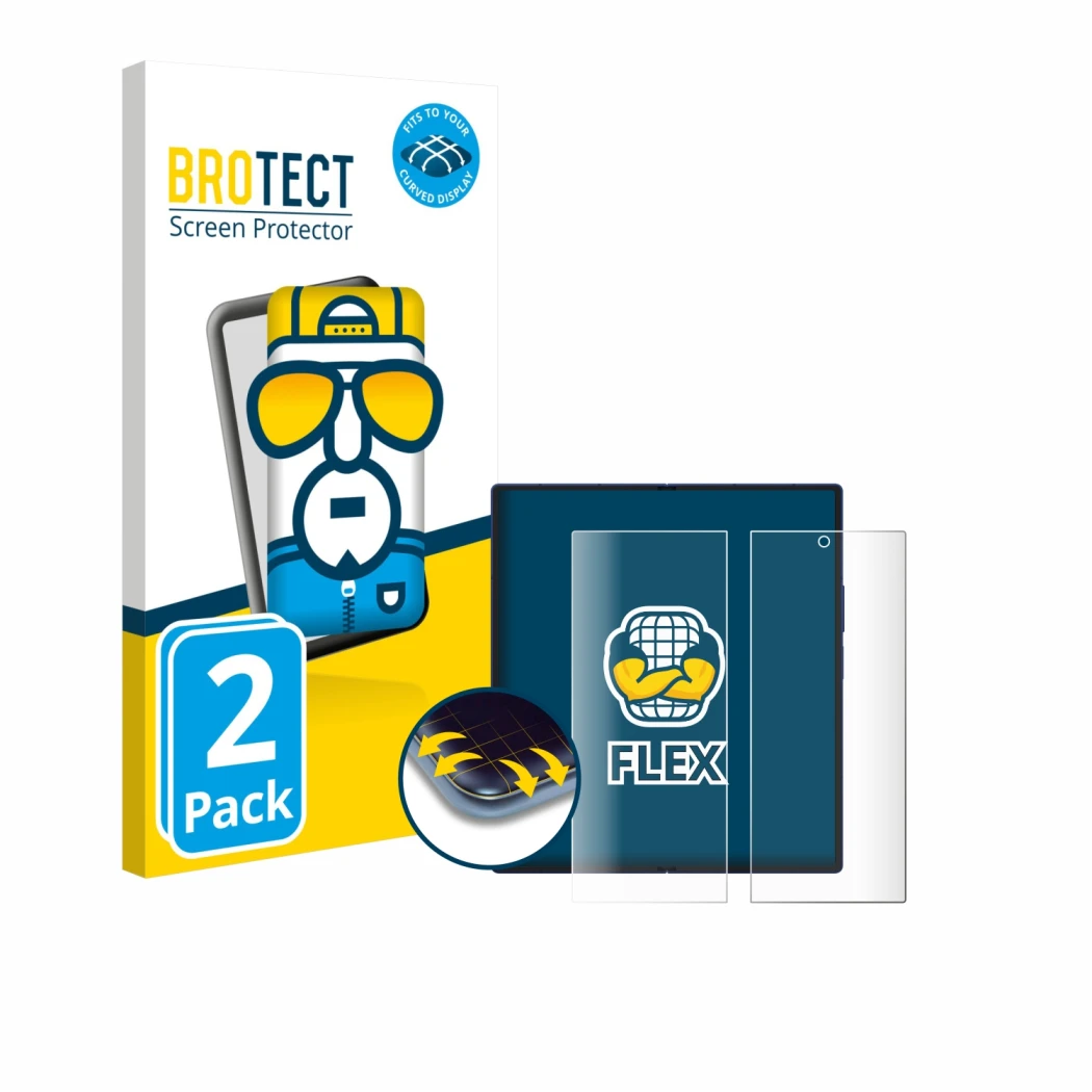 Vorderseite einer Produktverpackung mit dem Markenlogo BROTECT. Daneben ist das Gerät Samsung Galaxy Z Fold 7 (Inneres Display