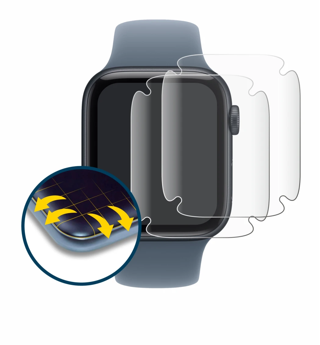 Abbildung des Geräts Apple Watch SE 3 (44 mm) mit einer Vielzahl des Displayschutzes.