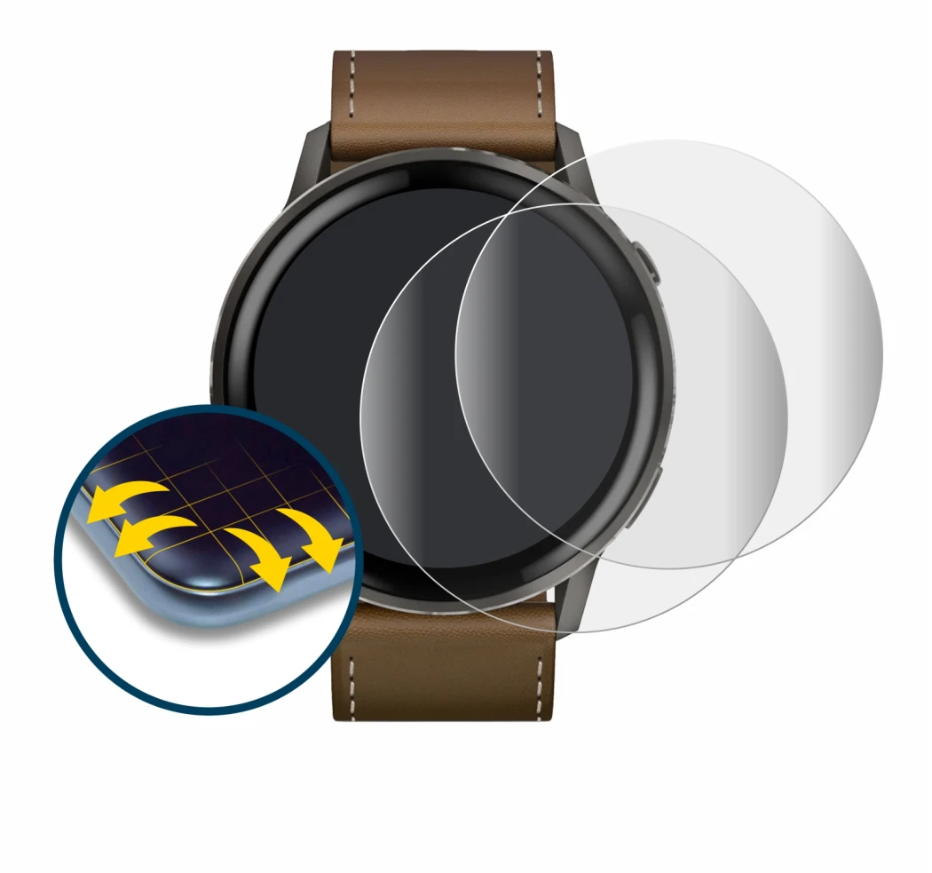Abbildung des Geräts Garmin Venu 4 (45 mm) mit einer Vielzahl des Displayschutzes.
