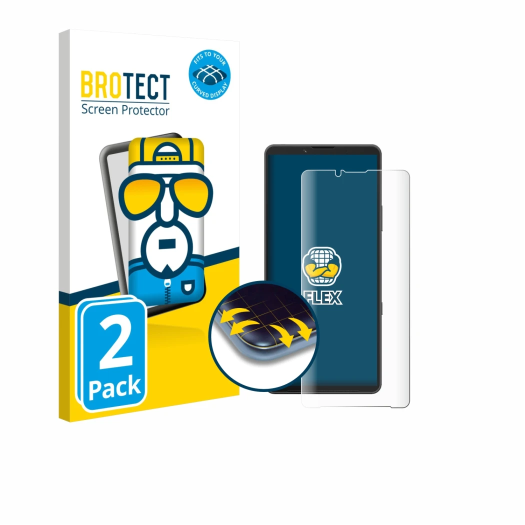 Vorderseite einer Produktverpackung mit dem Markenlogo BROTECT. Daneben ist das Gerät Sony Xperia 10 VII mit dem zugehörigen D