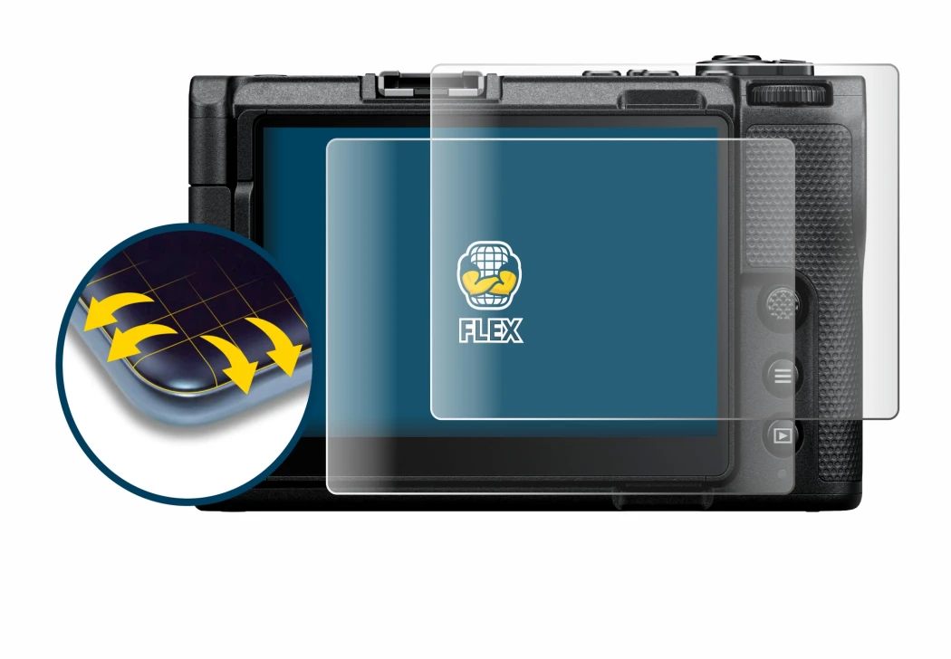 Abbildung des Geräts Nikon ZR mit einer Vielzahl des Displayschutzes.