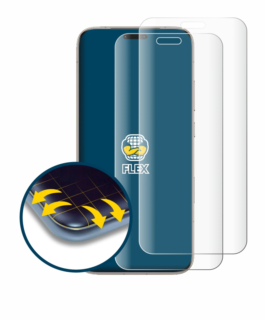 Abbildung des Geräts Honor Magic 8 Pro mit einer Vielzahl des Displayschutzes.