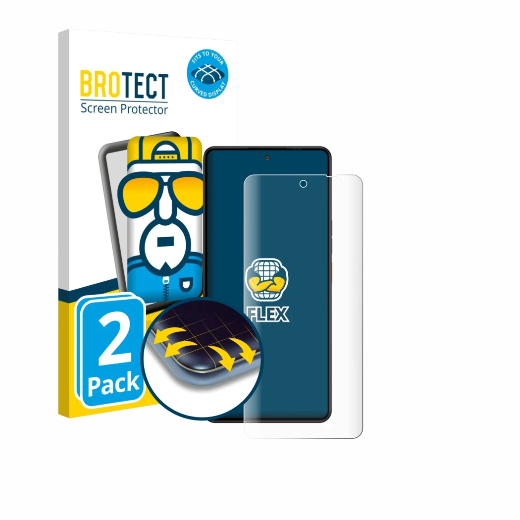 Vorderseite einer Produktverpackung mit dem Markenlogo BROTECT. Daneben ist das Gerät Gigaset GS6 Pro mit dem zugehörigen Disp