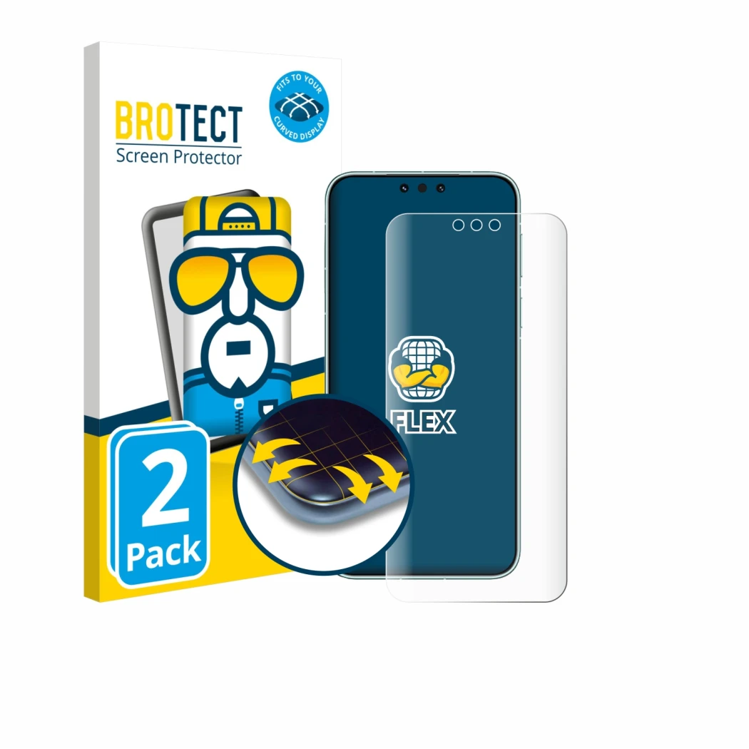 Vorderseite einer Produktverpackung mit dem Markenlogo BROTECT. Daneben ist das Gerät Huawei Mate 80 Pro Max mit dem zugehörig