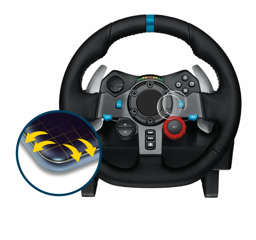 Abbildung des Geräts Logitech G29 Driving Force Gaming Rennlenkrad mit einer Vielzahl des Displayschutzes.