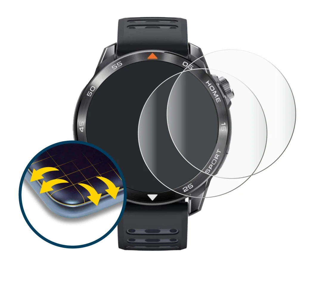 Abbildung des Geräts Xiaomi Mibro GS Pro 2 mit einer Vielzahl des Displayschutzes.