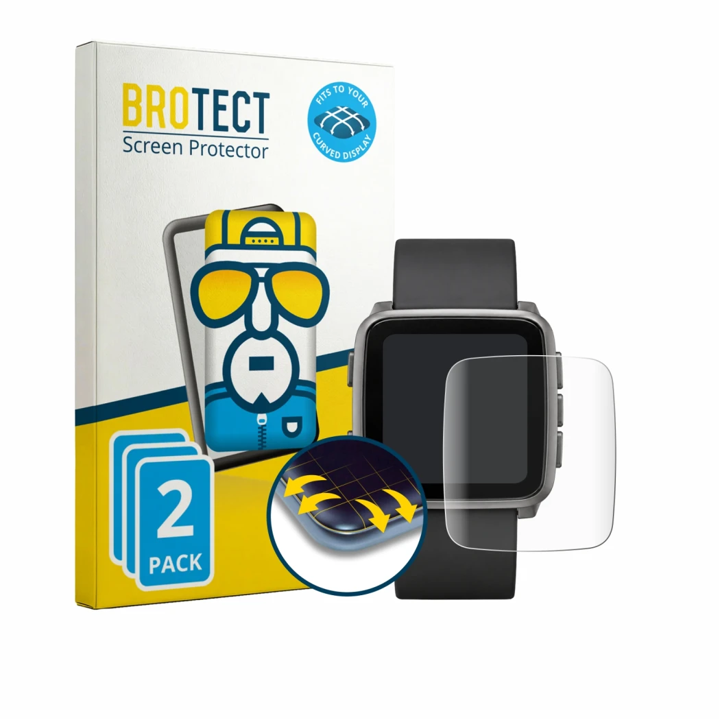 Vorderseite einer Produktverpackung mit dem Markenlogo BROTECT. Daneben ist das Gerät Pebble Time 2 2026 mit dem zugehörigen D