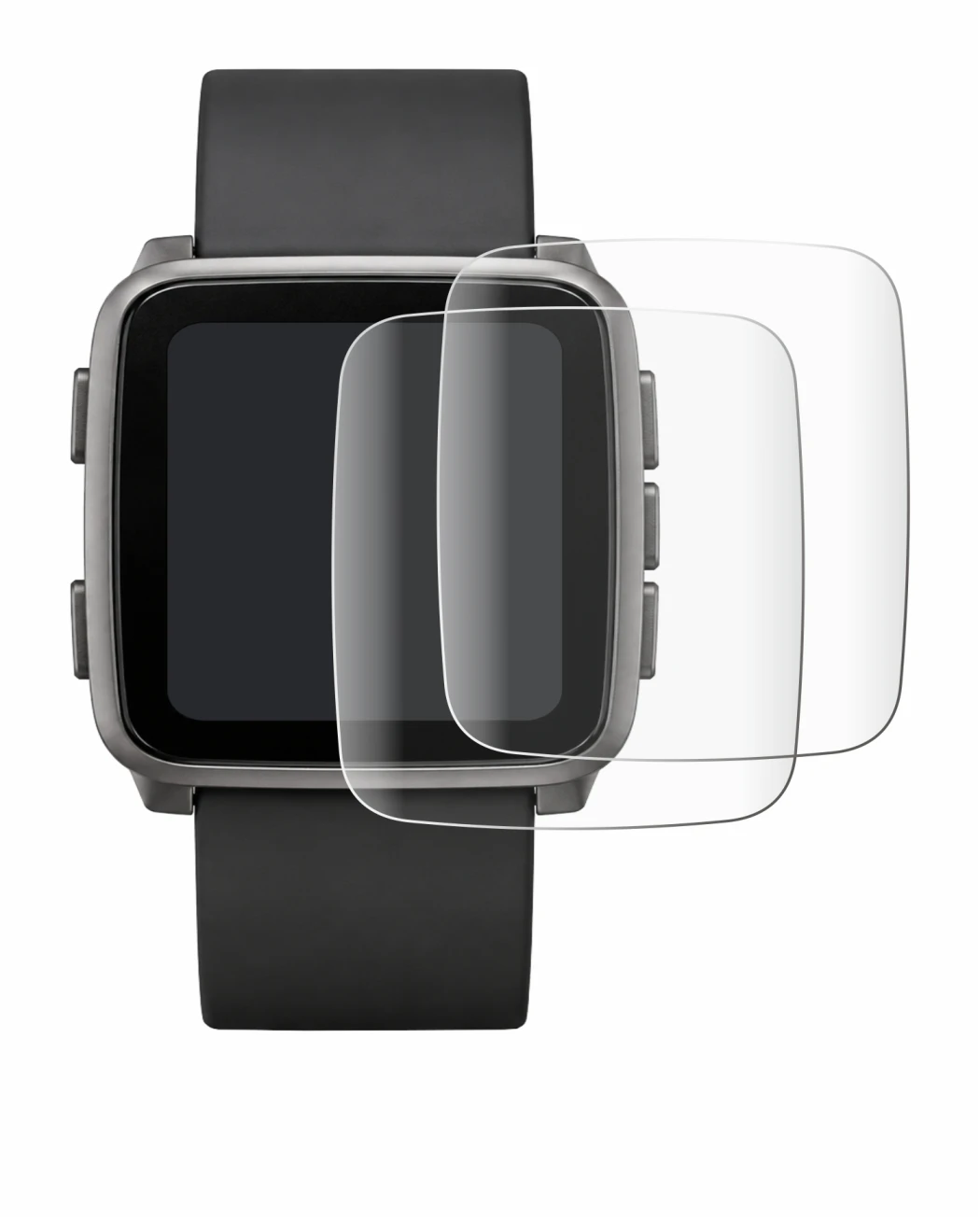 Abbildung des Geräts Pebble Time 2 2026 mit einer Vielzahl des Displayschutzes.