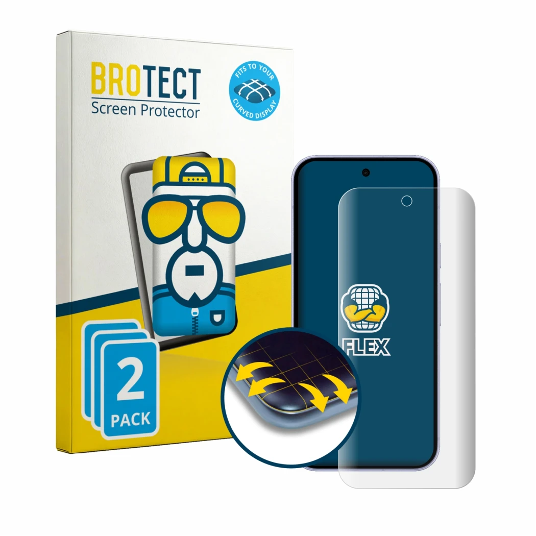 Vorderseite einer Produktverpackung mit dem Markenlogo BROTECT. Daneben ist das Gerät Google Pixel 11 mit dem zugehörigen Disp