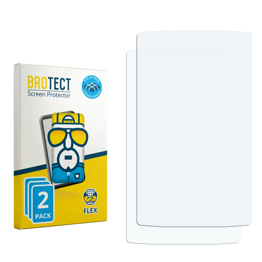 Vorderseite einer Produktverpackung mit dem Markenlogo BROTECT. Daneben ist der zugehörige Displayschutz.