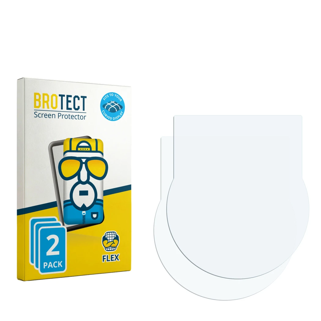 Vorderseite einer Produktverpackung mit dem Markenlogo BROTECT. Daneben ist der zugehörige Displayschutz.