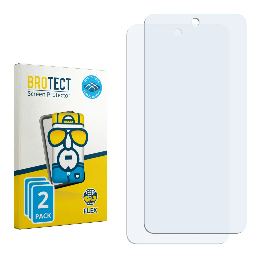 Vorderseite einer Produktverpackung mit dem Markenlogo BROTECT. Daneben ist der zugehörige Displayschutz.