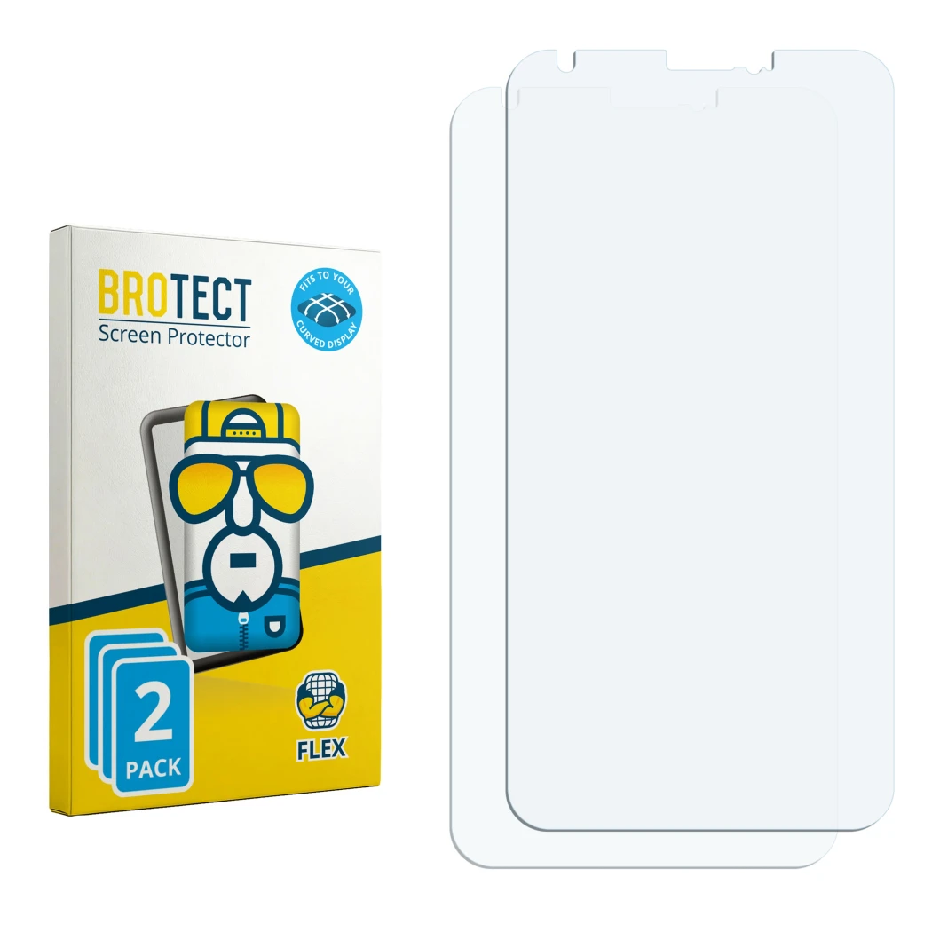 Vorderseite einer Produktverpackung mit dem Markenlogo BROTECT. Daneben ist der zugehörige Displayschutz.