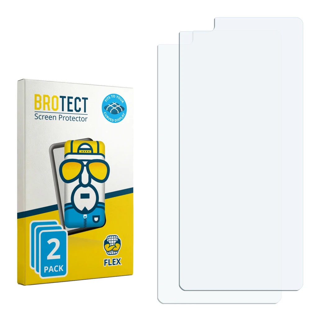 Vorderseite einer Produktverpackung mit dem Markenlogo BROTECT. Daneben ist der zugehörige Displayschutz.