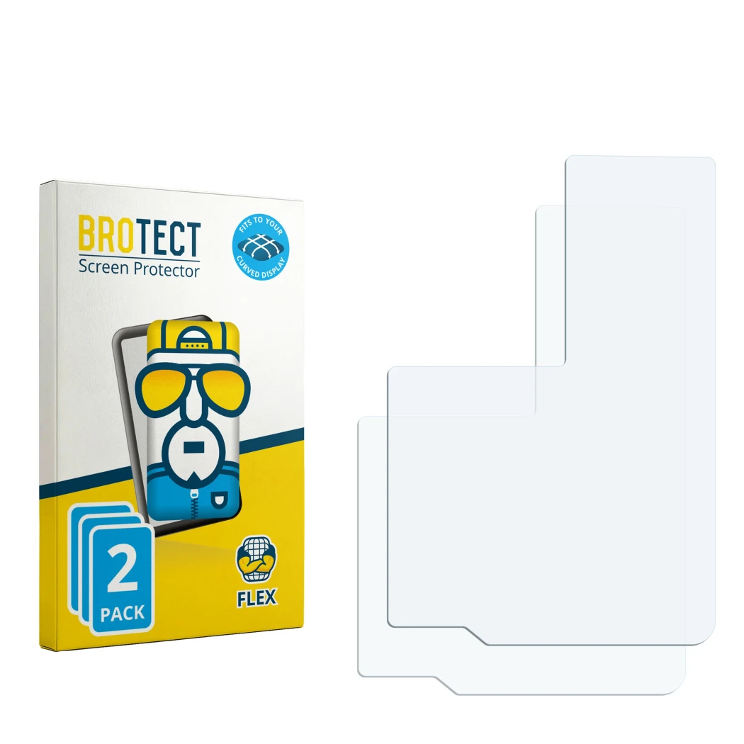 Vorderseite einer Produktverpackung mit dem Markenlogo BROTECT. Daneben ist der zugehörige Displayschutz.