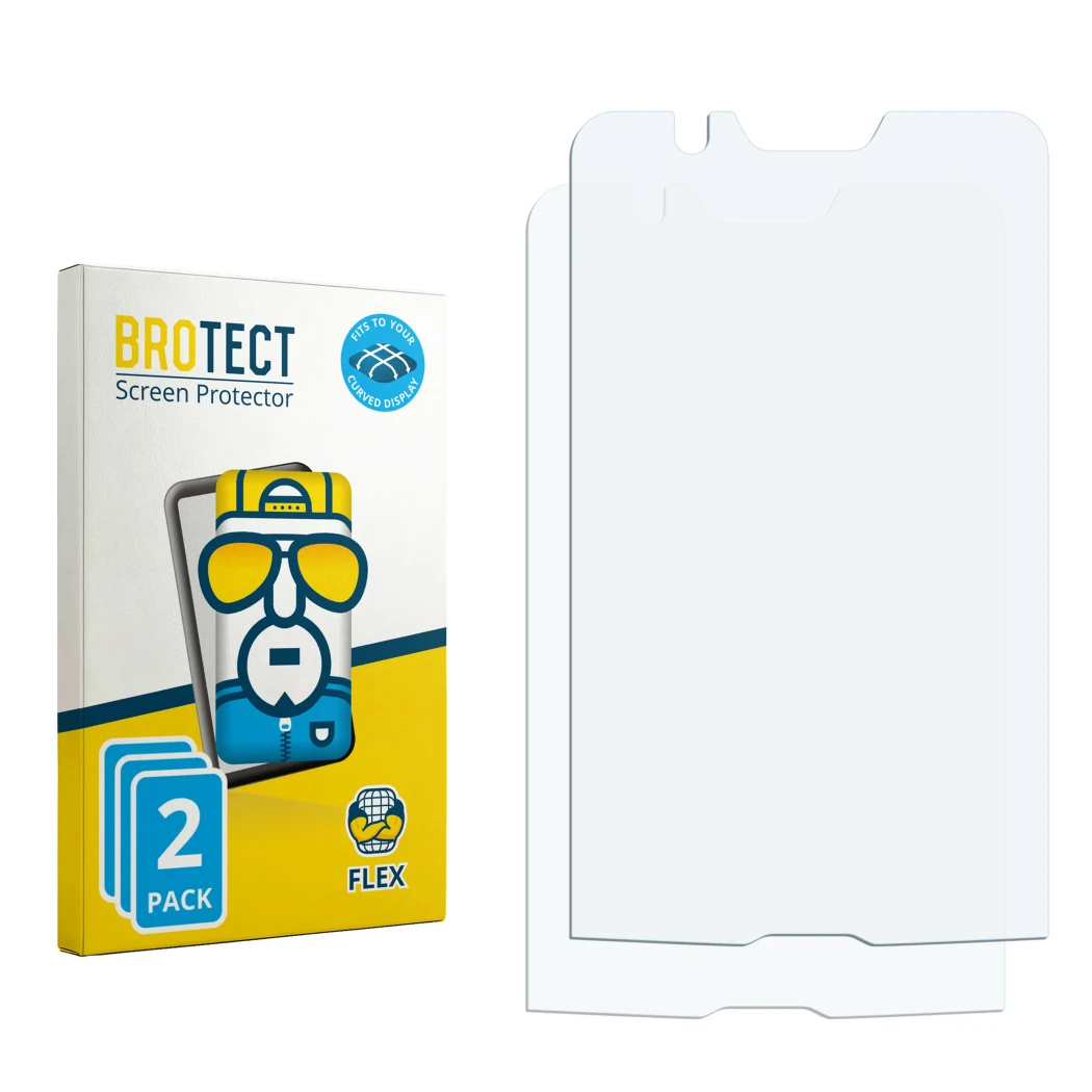 Vorderseite einer Produktverpackung mit dem Markenlogo BROTECT. Daneben ist der zugehörige Displayschutz.