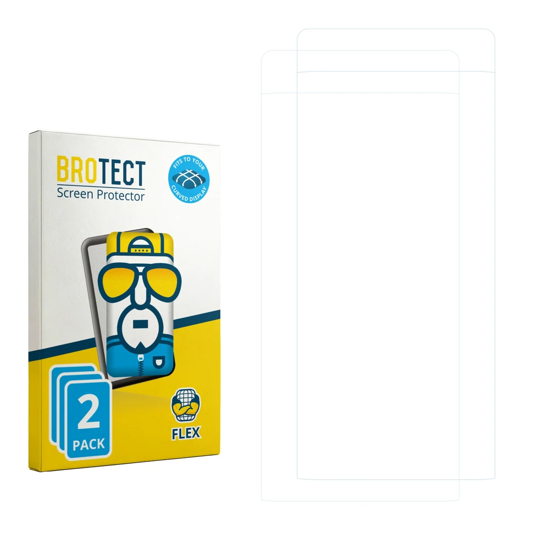 Vorderseite einer Produktverpackung mit dem Markenlogo BROTECT. Daneben ist der zugehörige Displayschutz.