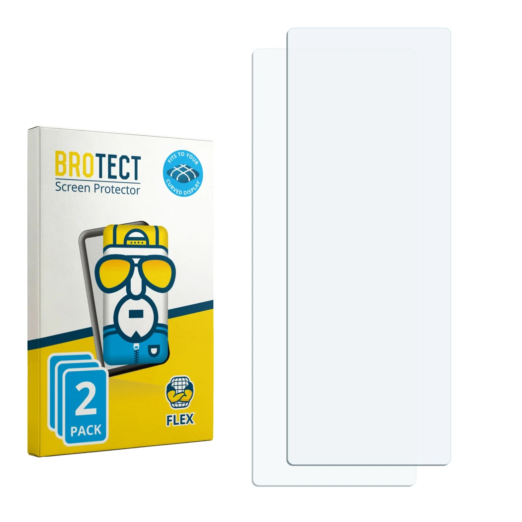 Vorderseite einer Produktverpackung mit dem Markenlogo BROTECT. Daneben ist der zugehörige Displayschutz.