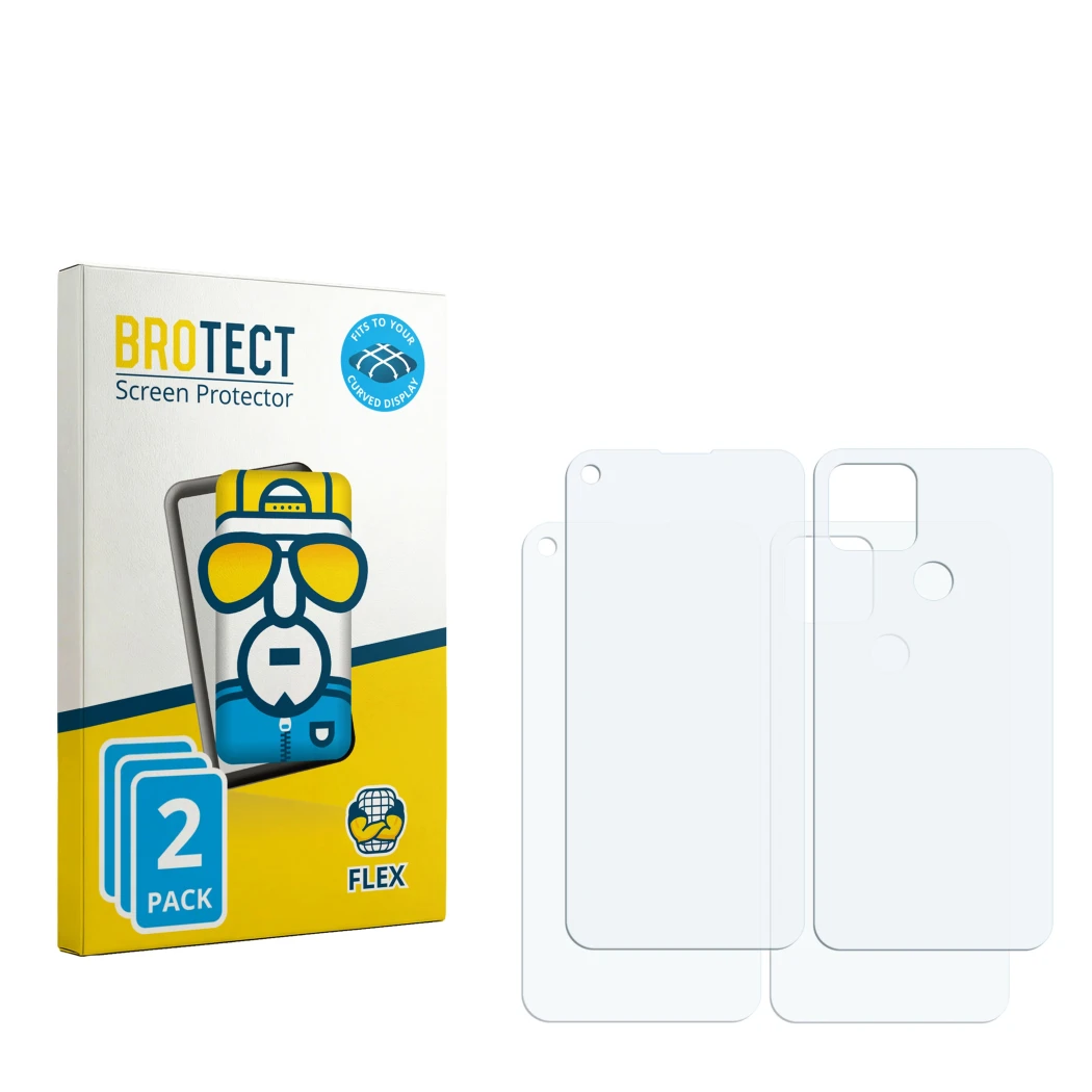 Vorderseite einer Produktverpackung mit dem Markenlogo BROTECT. Daneben ist der zugehörige Displayschutz.
